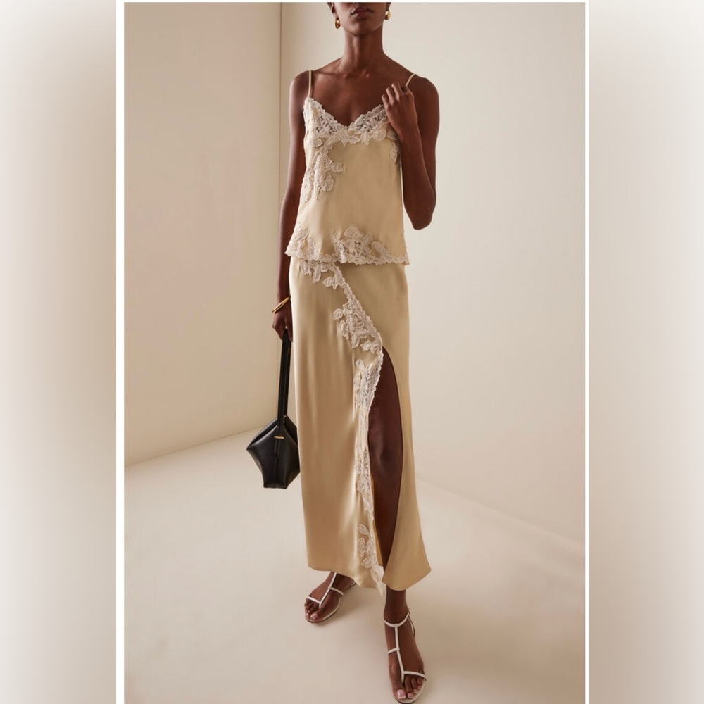 Malene Birger Erika Silk Lace Camisole & Skirt Set Champagne Slip Maxi